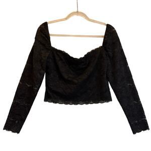 Guess Black lace off-shoulder top dark boho coquette romantic night-out L